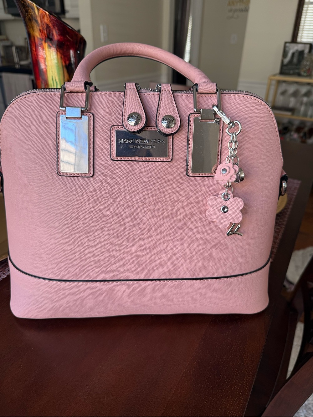 Marc New York Pink Saffiano Dome Satchel with Floral Charm